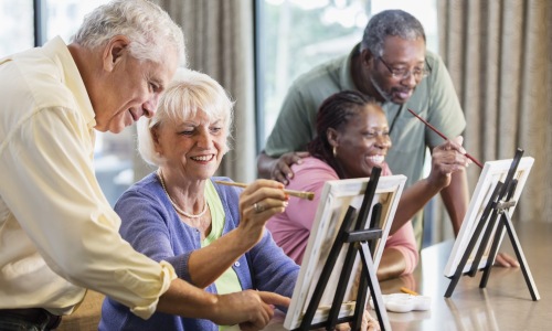 senior couples in an art class