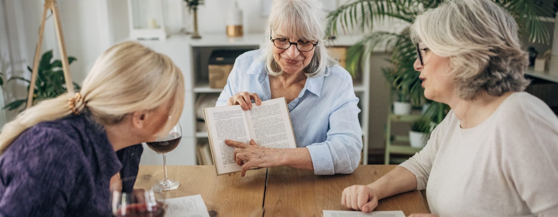 senior ladies' book club with wine